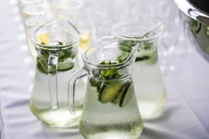 3 jugs of sparkling cucumber water